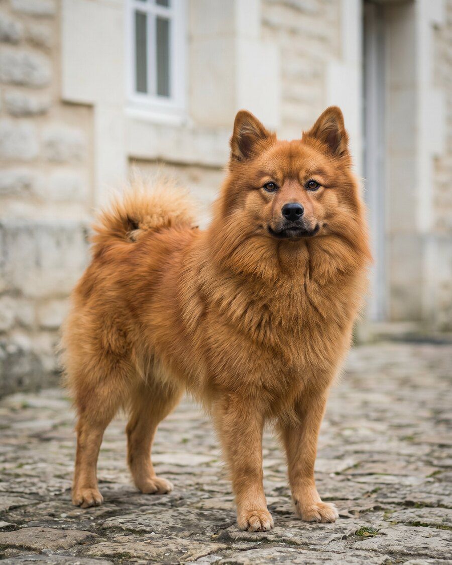 Ravel, mâle spitz moyen orange, portrait en pied