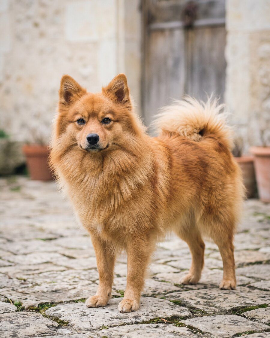 Soline, femelle spitz moyen orange, portrait en pied