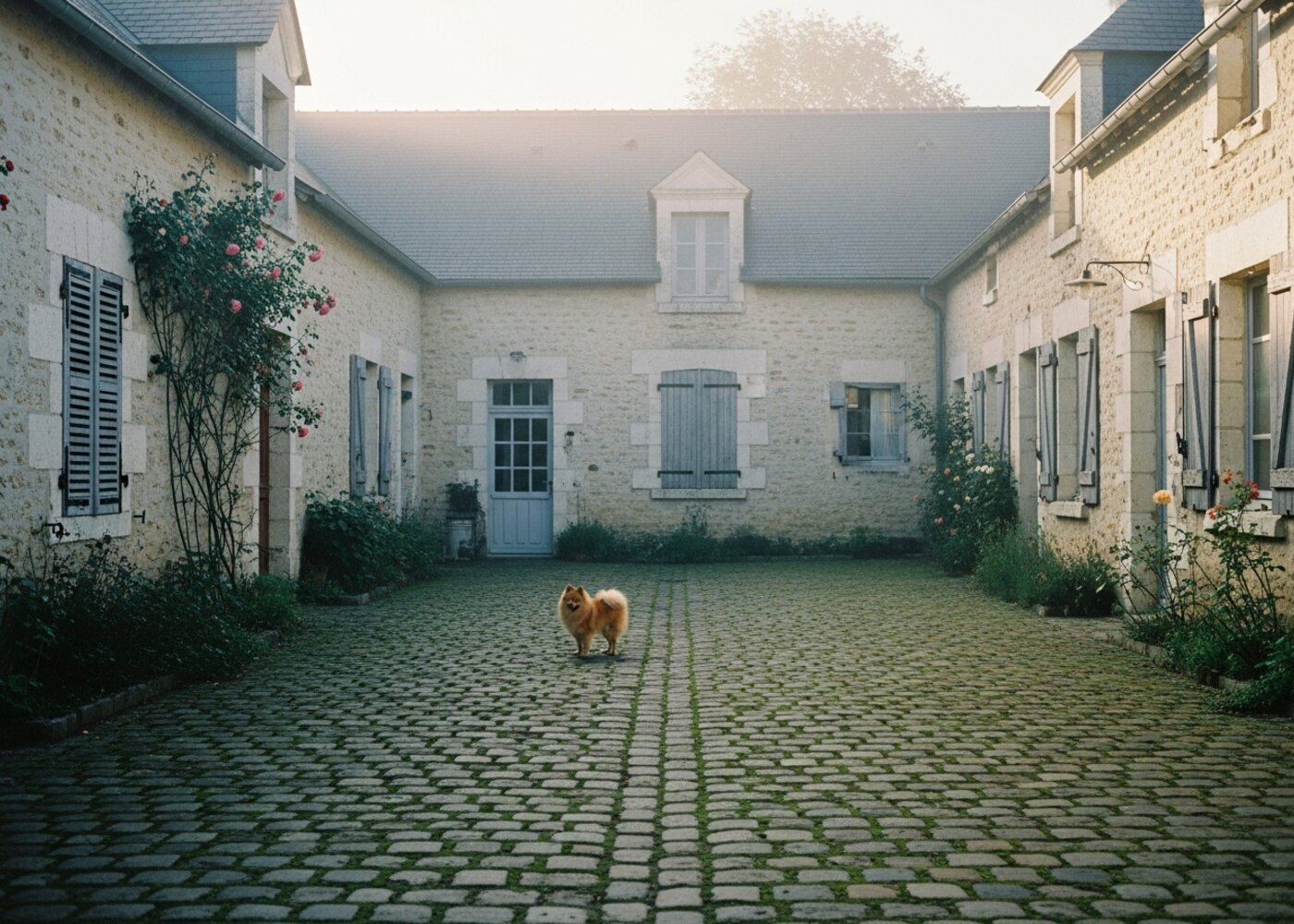 La cour de l’ancienne ferme percheronne au matin