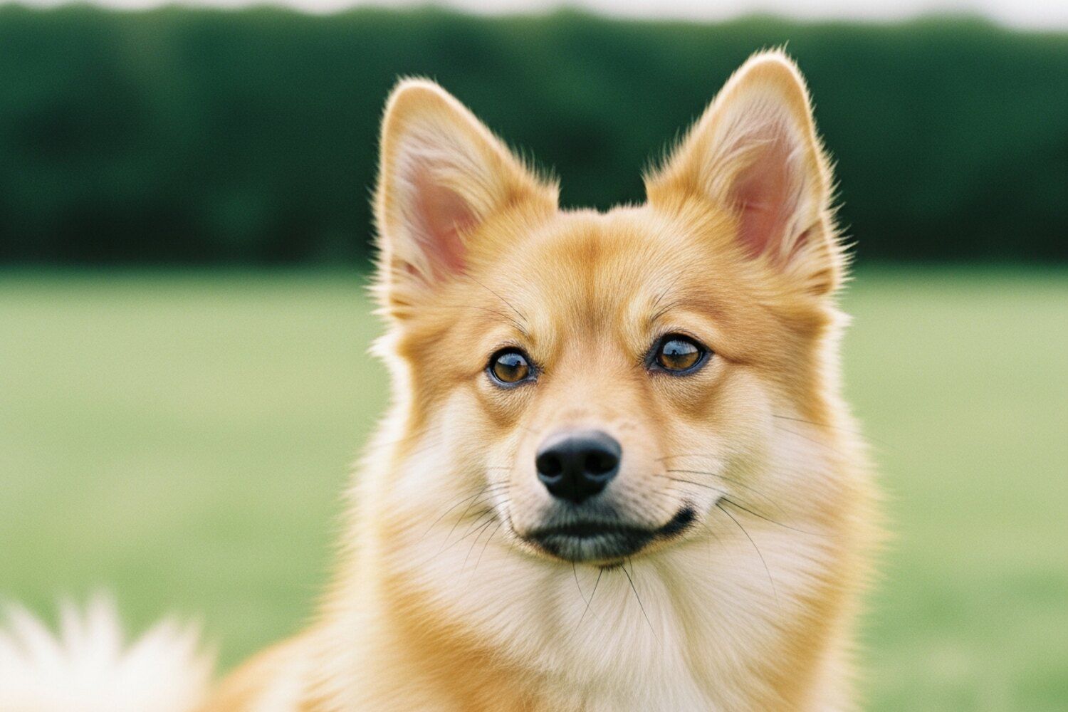 Portrait rapproché d’Uma, spitz allemand moyen orange